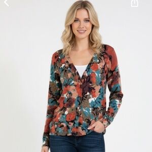 TALBOTS abstract print knit cardigan sweater size xsmall